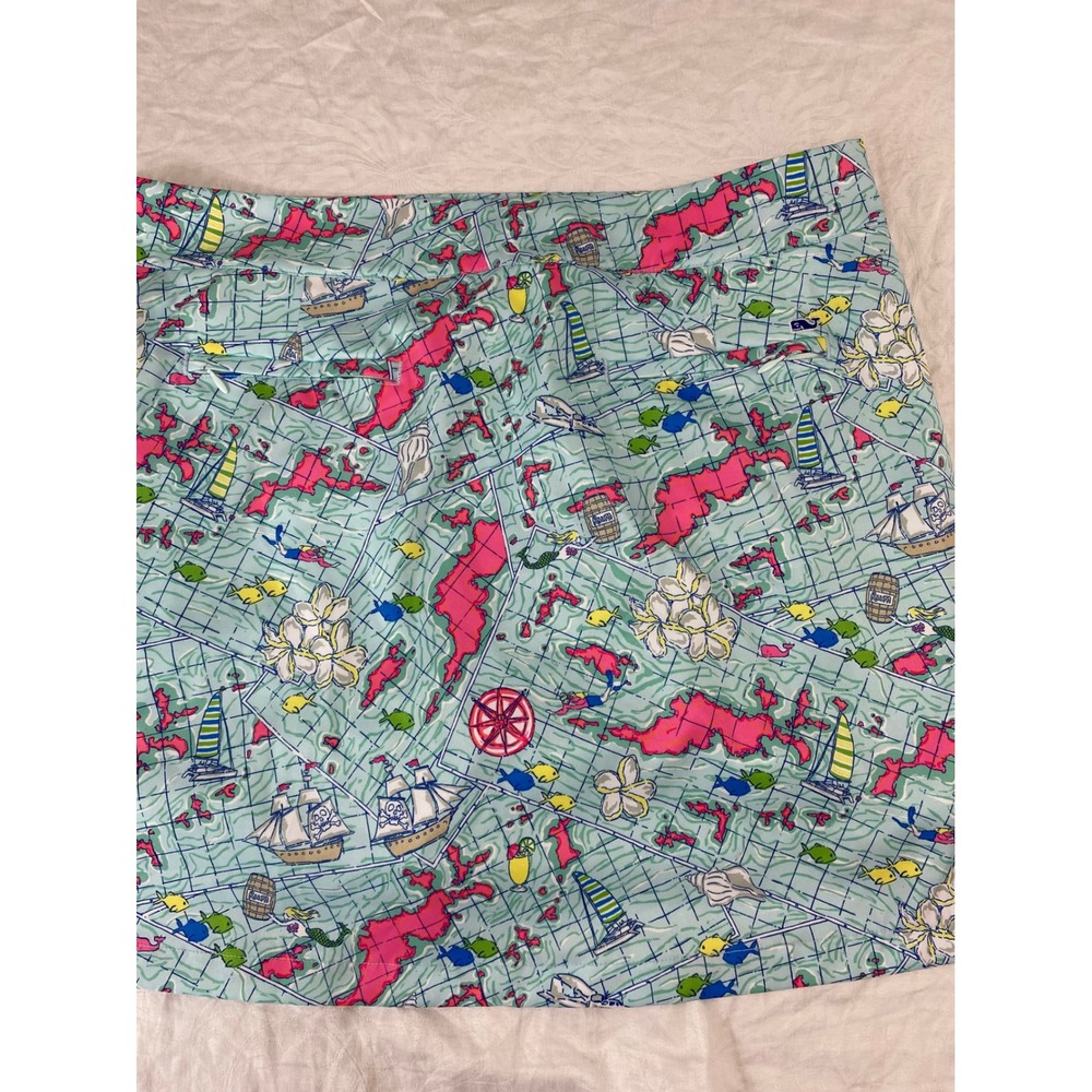 Vineyard Vines Skort Womens 16 Blue Treasure Map Excellent Nautical Golf Tennis